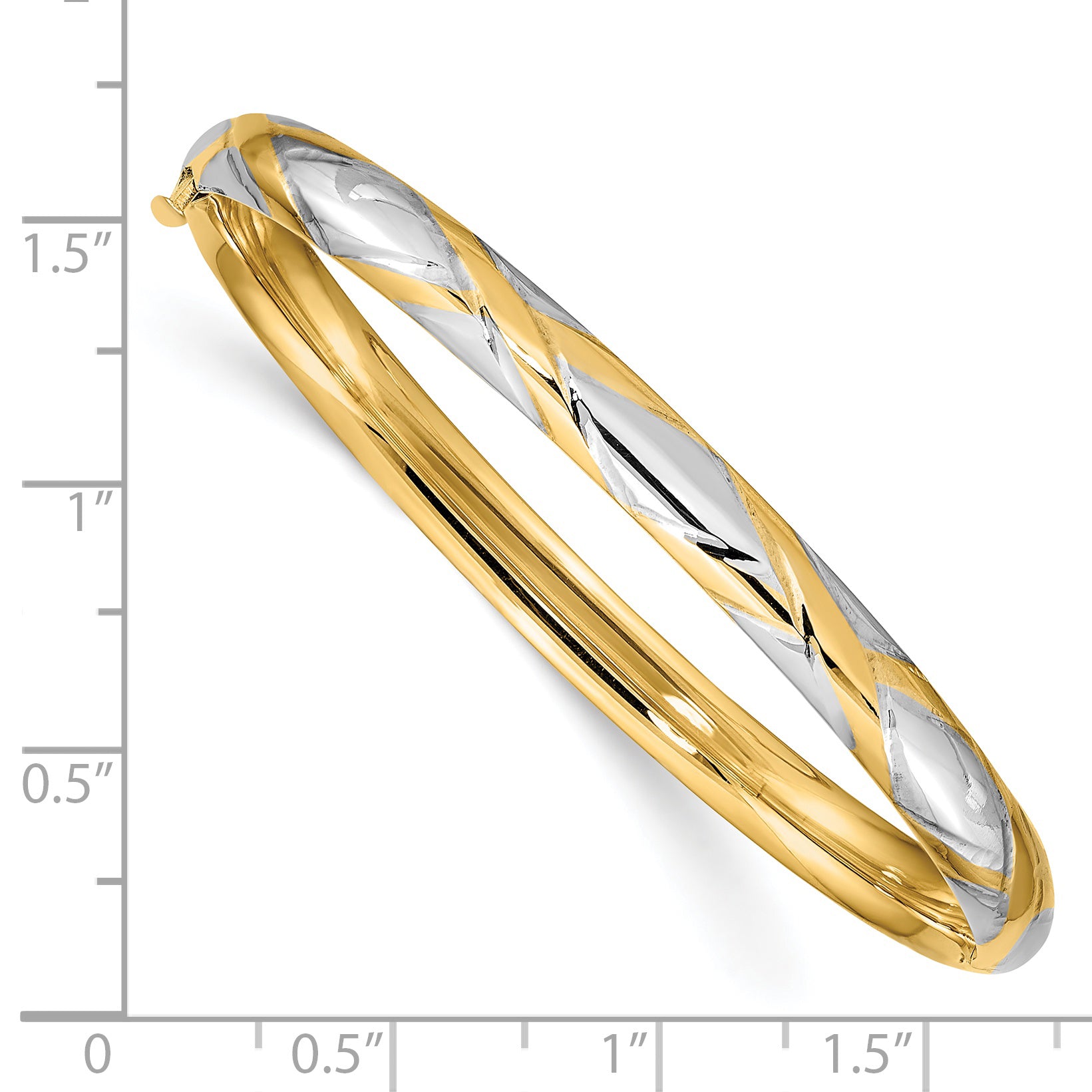14k and White Rhodium 3/16 Criss-Cross 4.75mm Hinged Childrens Bangle DB692