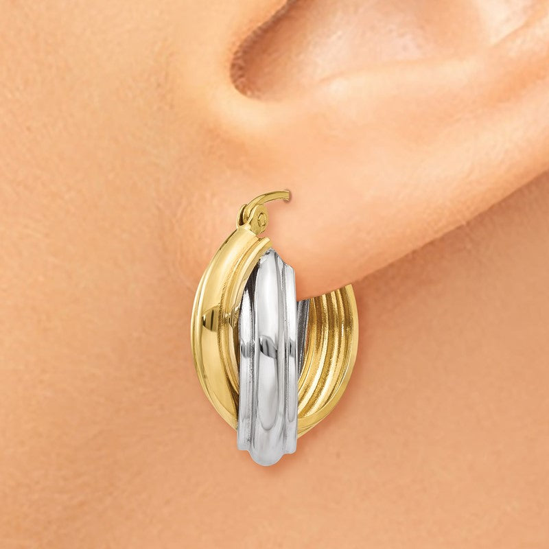 14k Two-tone Polished Double Hoop Earrings Z759