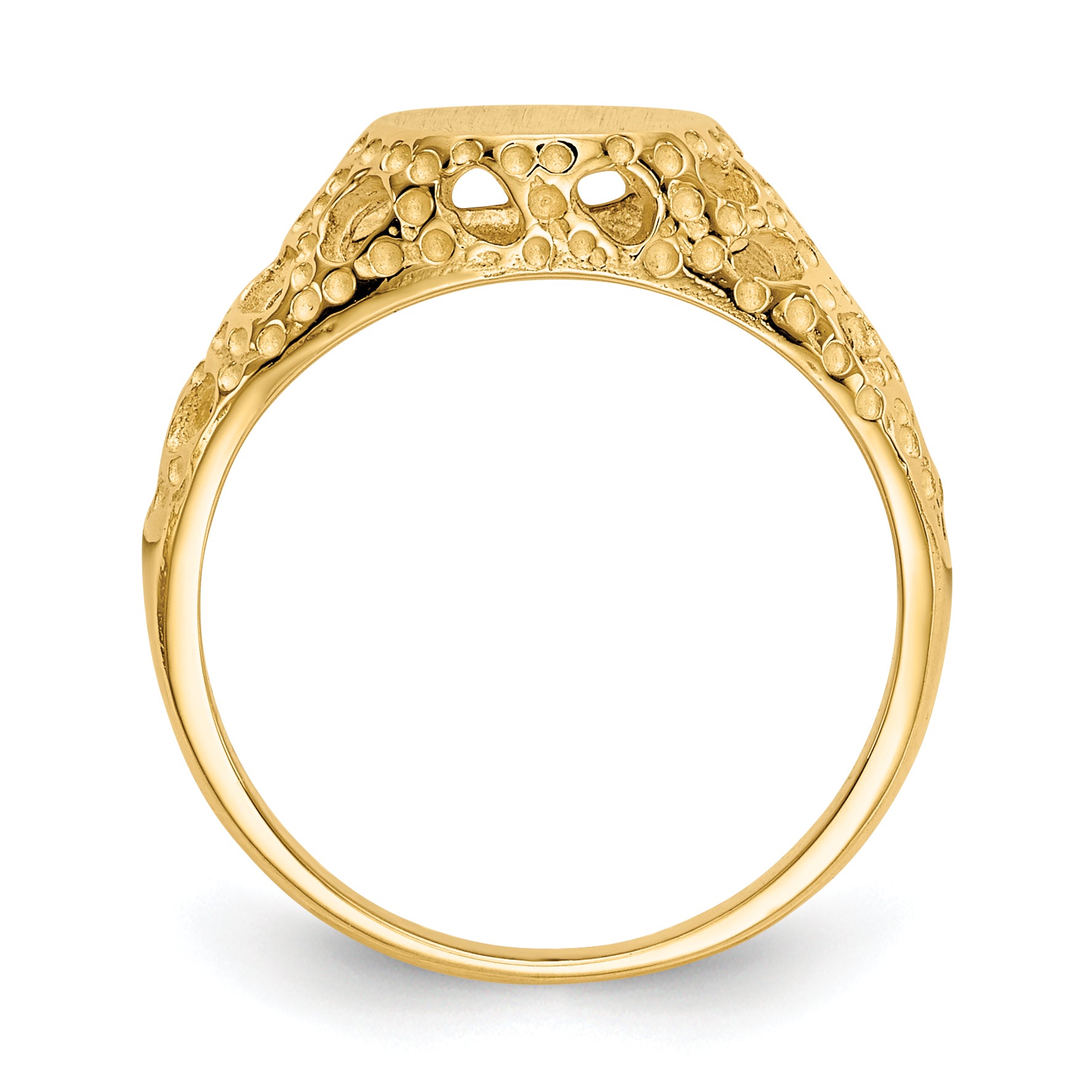 14k 7.5x7.5mm Open Back Size 4 Childs Round Filigree Signet Ring R215
