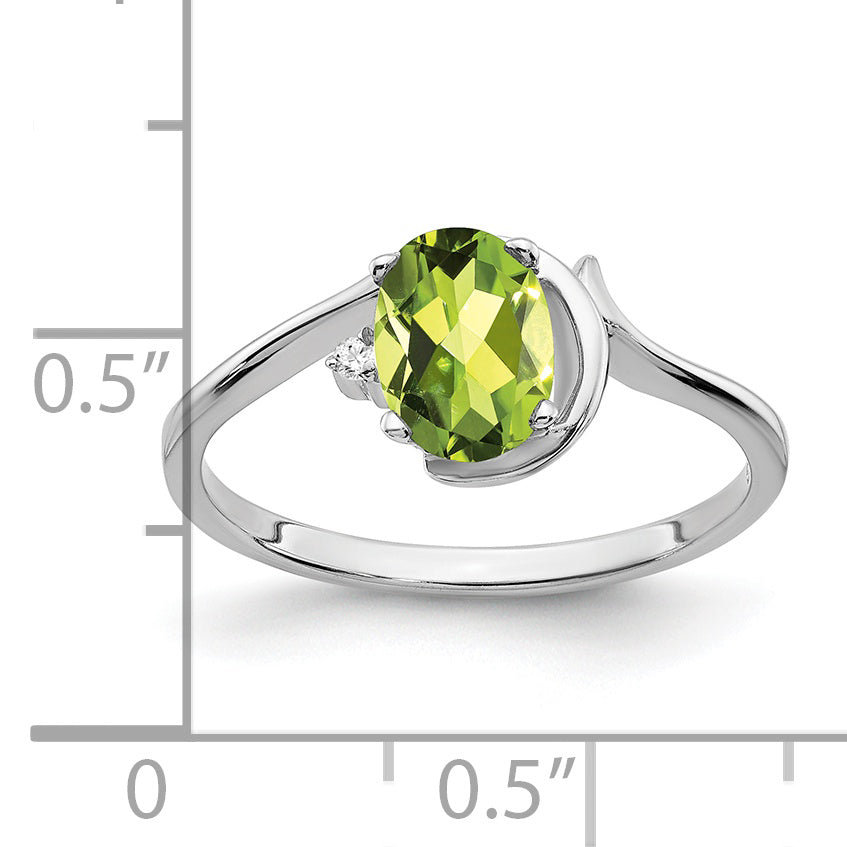 14k White Gold 7x5mm Oval Peridot AA Diamond ring Y2202PE/AA