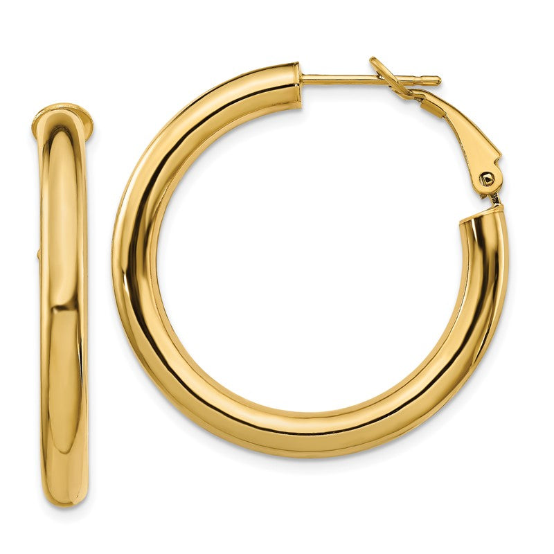 14k 4x35mm Polished Round Omega Back Tube Hoop Earrings PRE928