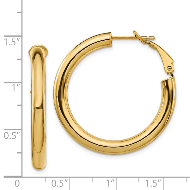 14k 4x35mm Polished Round Omega Back Tube Hoop Earrings PRE928