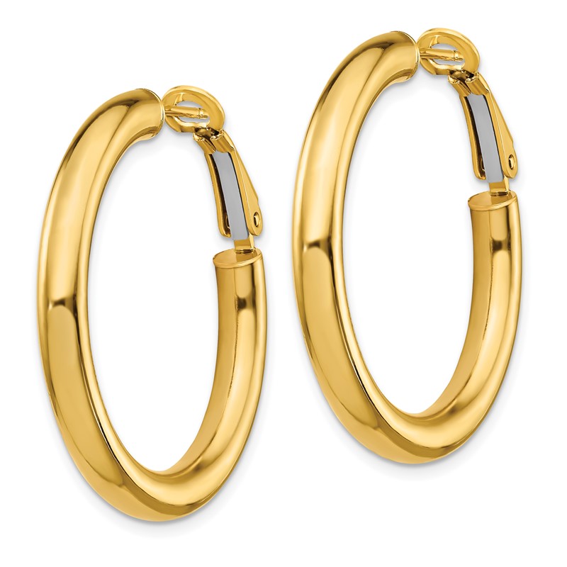 14k 4x35mm Polished Round Omega Back Tube Hoop Earrings PRE928