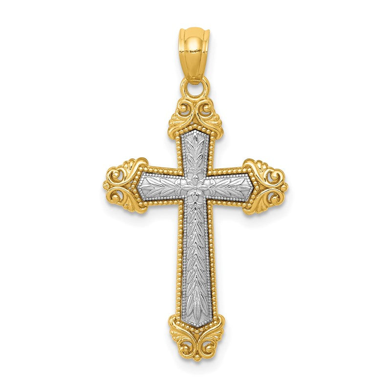 14k Two-tone Polished Cross Pendant K6265