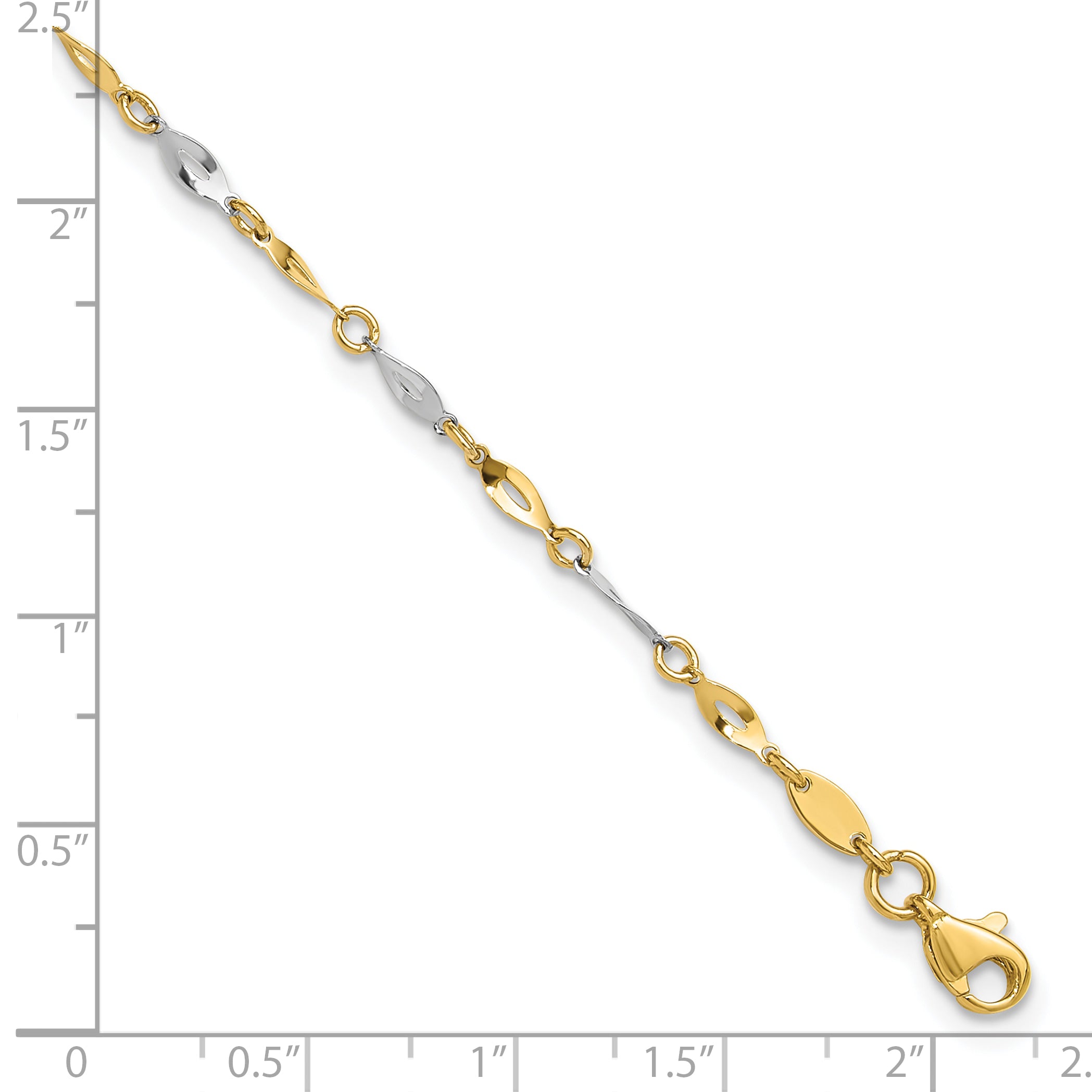 14K Two-Tone Polished Twisted Link 9 inch Plus 1 inch Extender - Total 10 inch Anklet ANK280