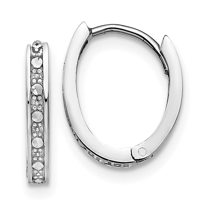 14k White Gold Diamond-cut Oval Hinged Hoop Earrings TL562