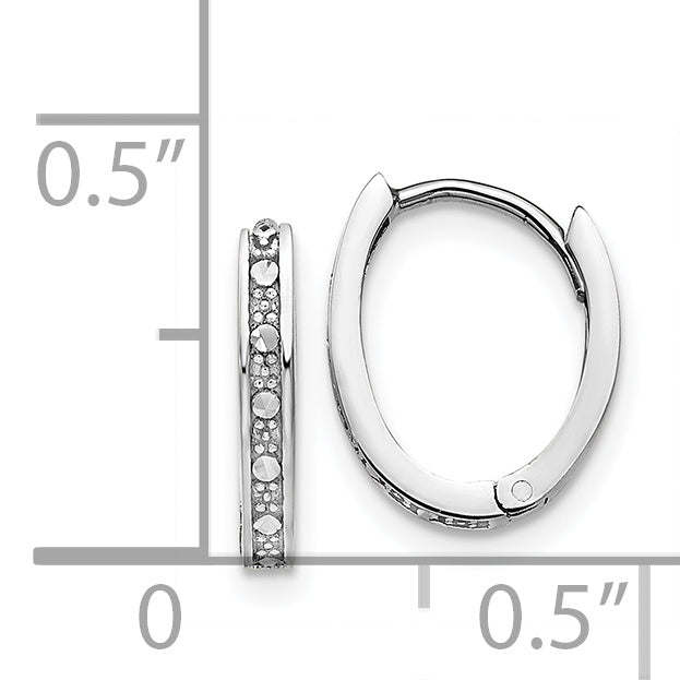14k White Gold Diamond-cut Oval Hinged Hoop Earrings TL562