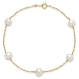 14k 7-8mm White Near-Round Freshwater Cultured Pearl 5-Station 9 inch Anklet ANK144