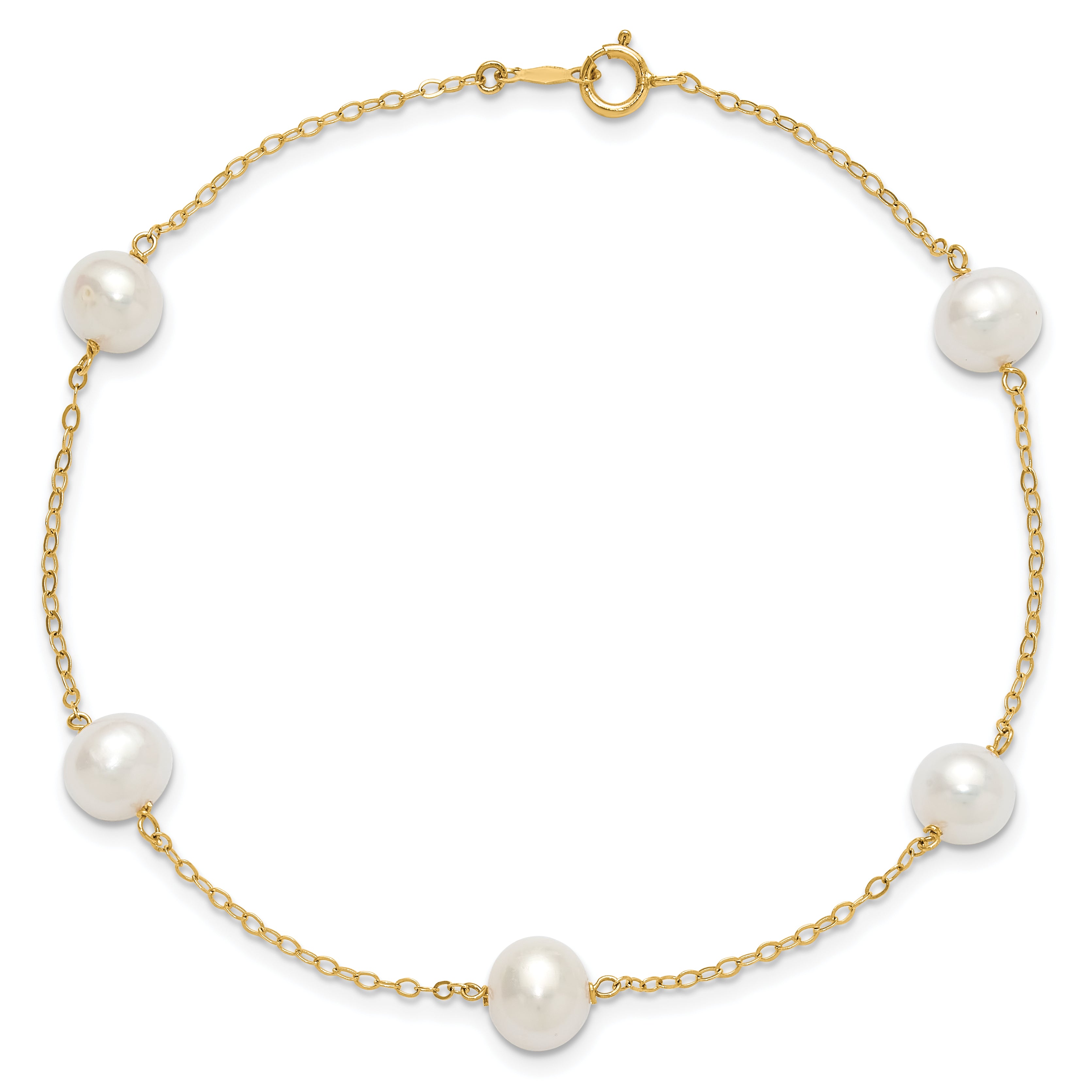 14k 7-8mm White Near-Round Freshwater Cultured Pearl 5-Station 9 inch Anklet ANK144