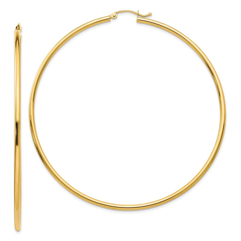 14k 2x70mm Polished Lightweight Round Tube Hoop Earrings TF580