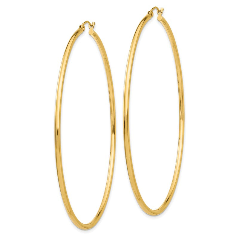 14k 2x70mm Polished Lightweight Round Tube Hoop Earrings TF580