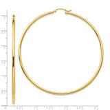 14k 2x70mm Polished Lightweight Round Tube Hoop Earrings TF580