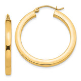 14k 3x30mm Polished Square Tube Hoop Earrings TE538