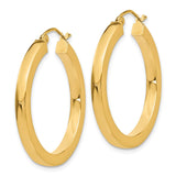 14k 3x30mm Polished Square Tube Hoop Earrings TE538