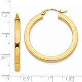 14k 3x30mm Polished Square Tube Hoop Earrings TE538