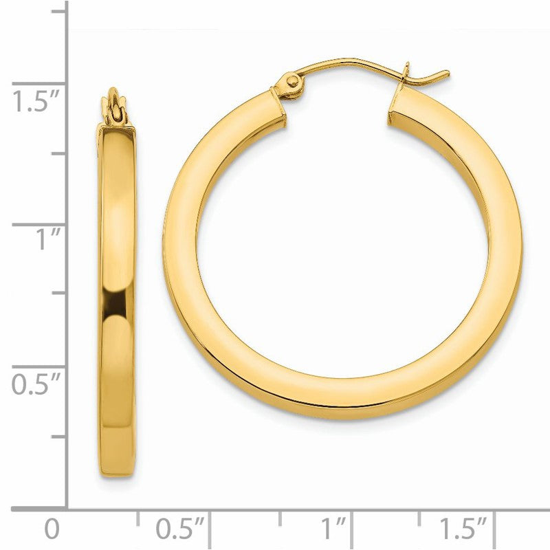 14k 3x30mm Polished Square Tube Hoop Earrings TE538