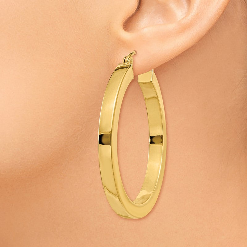 14k 3x30mm Polished Square Tube Hoop Earrings TE538