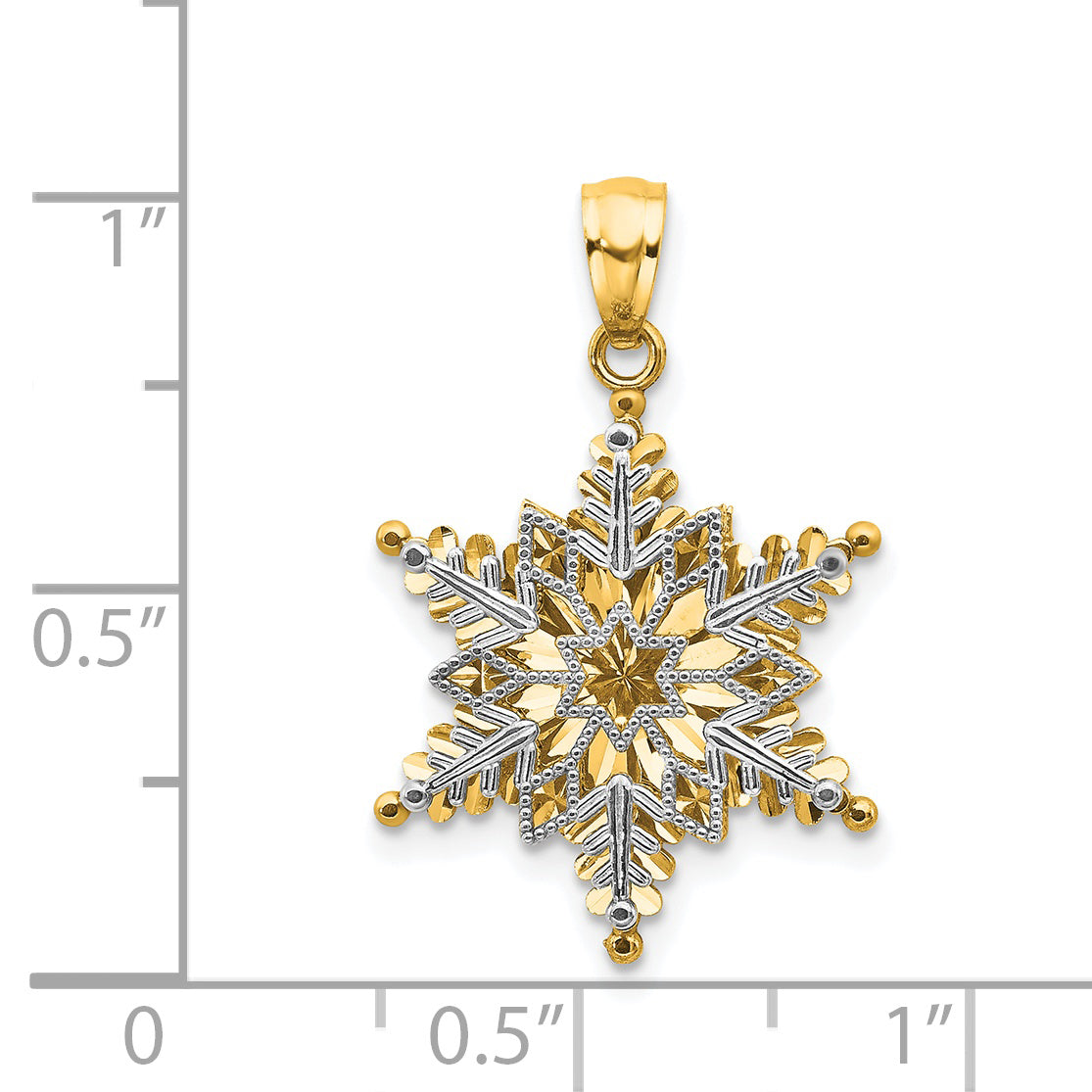14k Two-tone Polished and Textured 2-Level Snowflake Pendant K5228