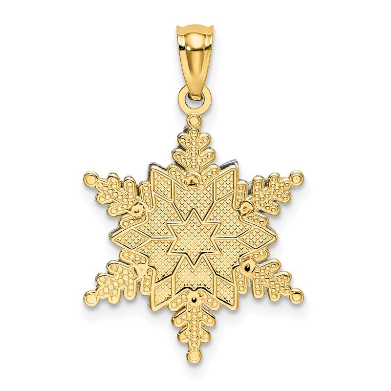 14k Two-tone Polished and Textured 2-Level Snowflake Pendant K5228
