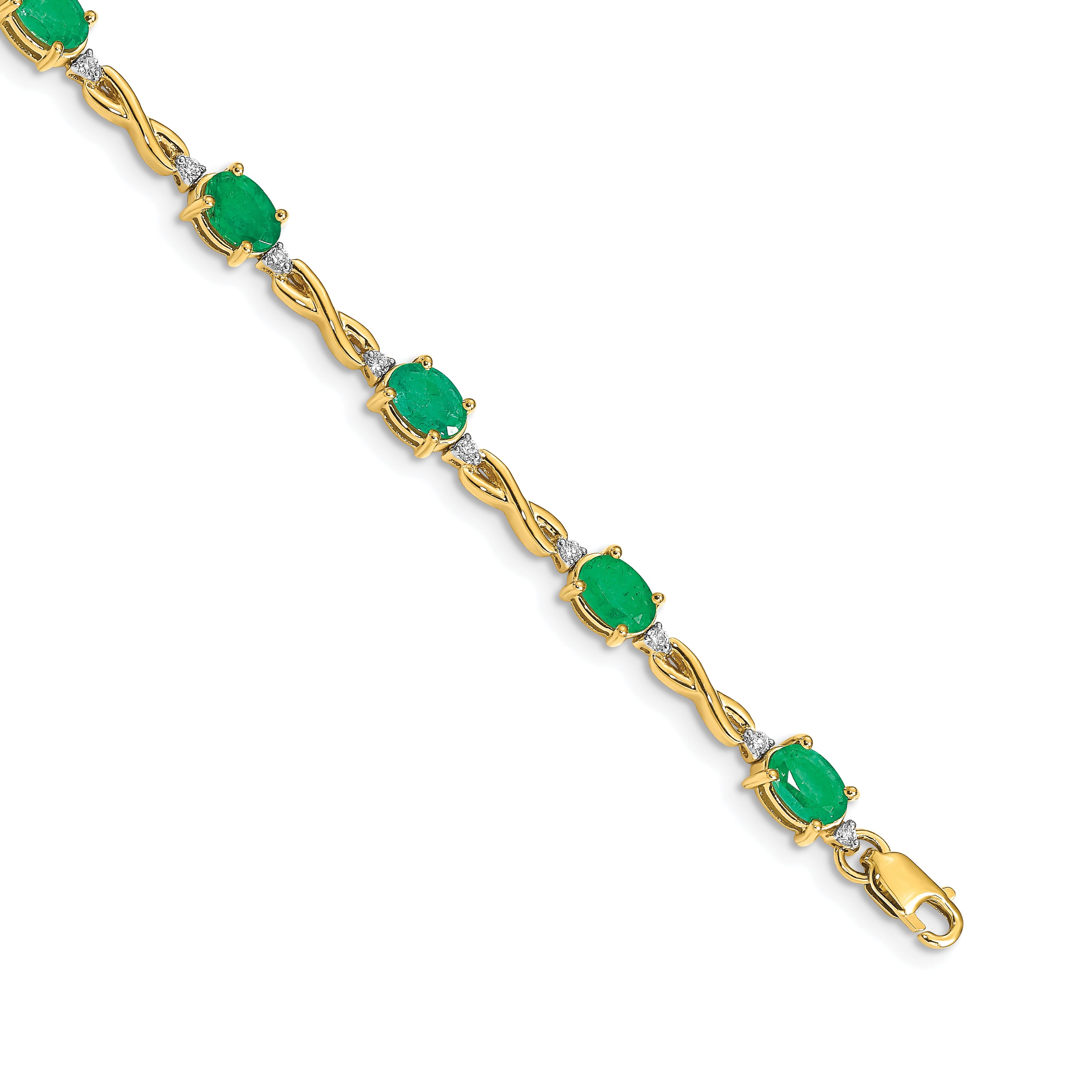 14k White Gold Complete Diamond and Oval Emerald Infinity 7 inch Bracelet BM4488