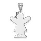 14k White Gold The Kids Small Girl with Ruffles and Bow on Right Engravable Love Charm XK425