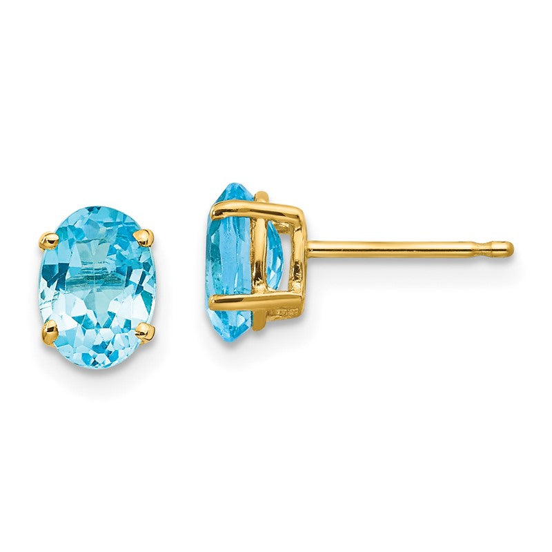 14k 7x5mm Oval Blue Topaz Post Earrings XE87BT