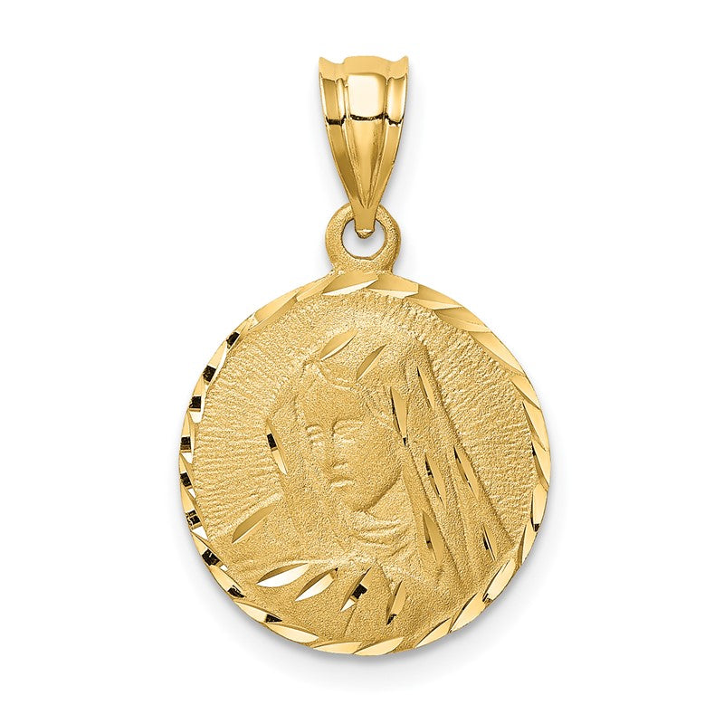 14K Brushed Diamond-Cut Virgin Mary Pendant D4682