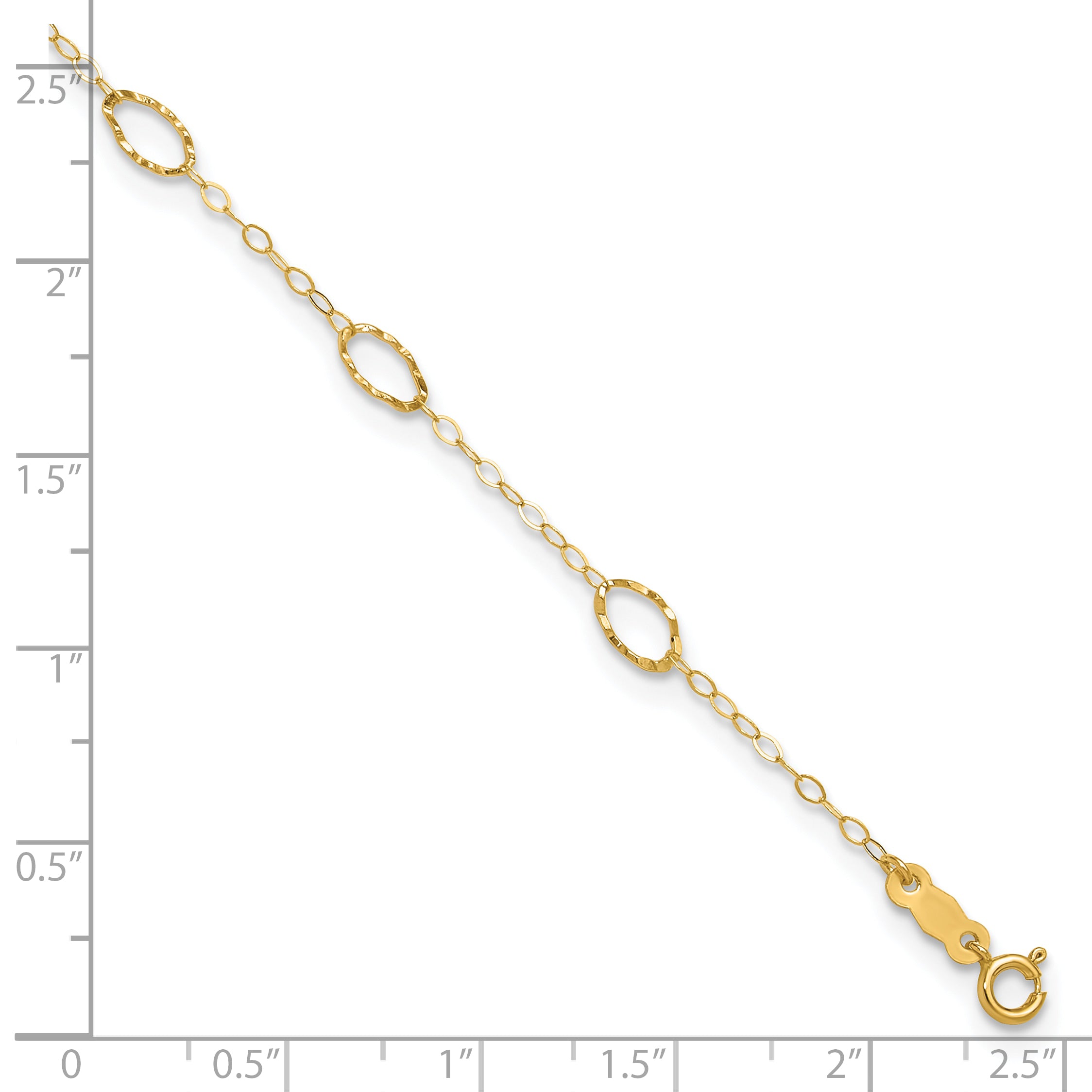 14k Textured Oval Shapes 9 inch Plus 1 inch Extender - Total 10 inch Anklet ANK223