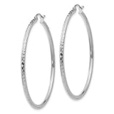 14k White Gold 2x45mm Diamond-cut Round Tube Hoop Earrings TC226