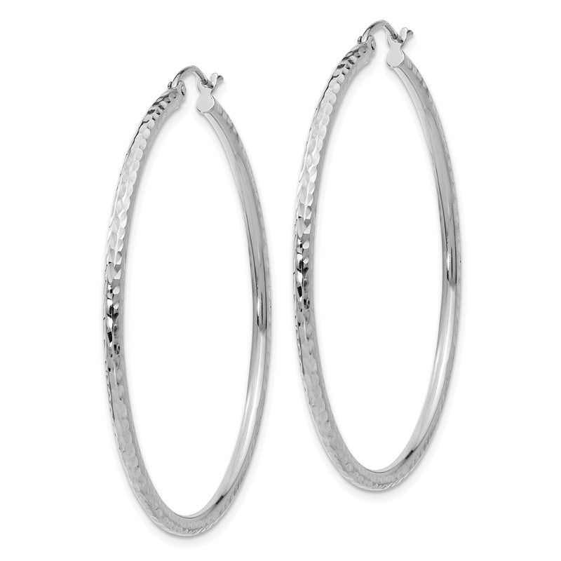 14k White Gold 2x45mm Diamond-cut Round Tube Hoop Earrings TC226