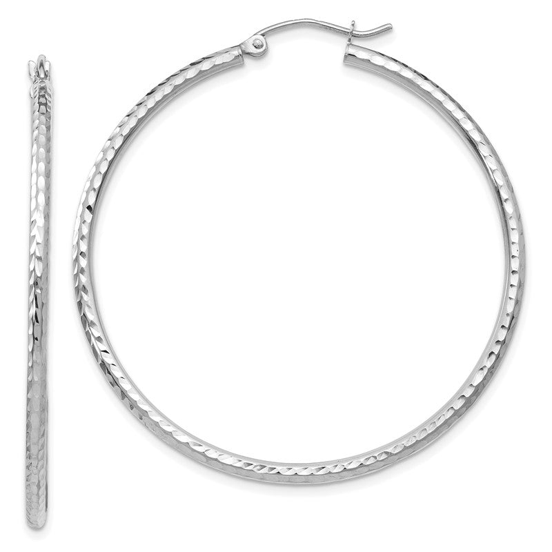 14k White Gold 2x45mm Diamond-cut Round Tube Hoop Earrings TC226