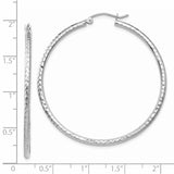 14k White Gold 2x45mm Diamond-cut Round Tube Hoop Earrings TC226