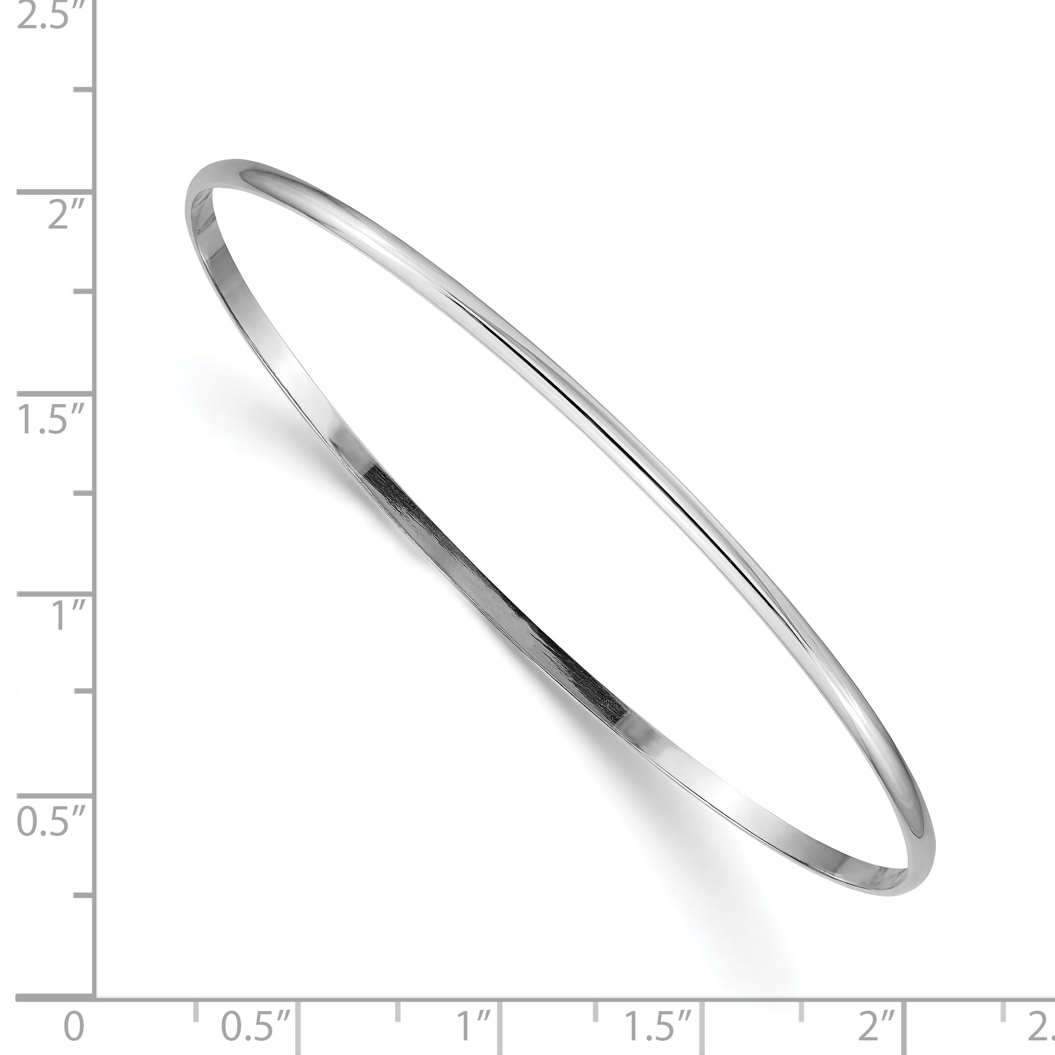 14k White Gold 2mm Solid Polished Half-Round Slip-On Round Bangle Bracelet DB316