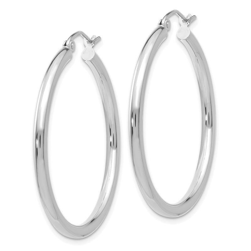 14K White Gold 2.5x35mm Polished Round Tube Hoop Earrings T837