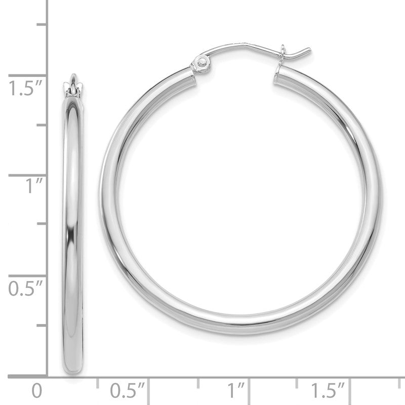 14K White Gold 2.5x35mm Polished Round Tube Hoop Earrings T837