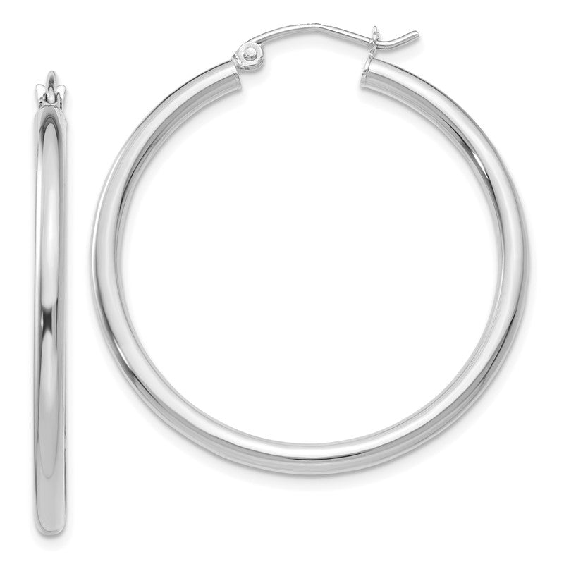 14K White Gold 2.5x35mm Polished Round Tube Hoop Earrings T837