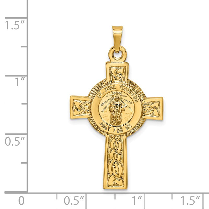 14k Polished Cross with St. Jude Thaddeus Medal Pendant REL110