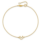 14K Textured and Polished Crescent Moon 9 inch Plus 1 inch Extender - Total 10 inch Anklet ANK274