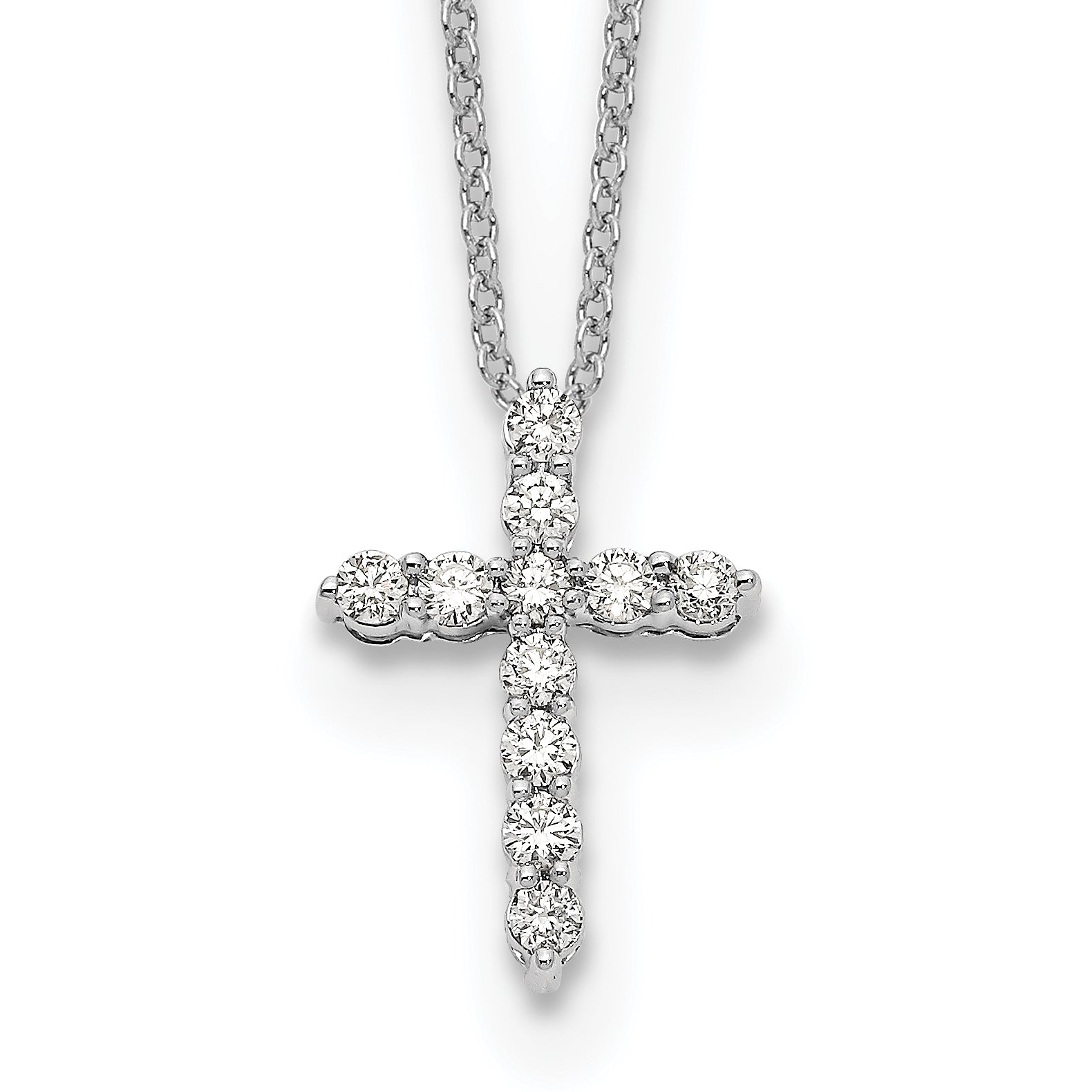 14k White Gold 1/4 carat Diamond Cross Pendant 18 inch Necklace PM1000