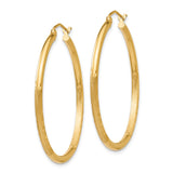 14k 2x35mm Satin Diamond-cut Round Tube Hoop Earrings TC207