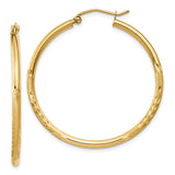 14k 2x35mm Satin Diamond-cut Round Tube Hoop Earrings TC207