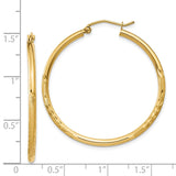 14k 2x35mm Satin Diamond-cut Round Tube Hoop Earrings TC207