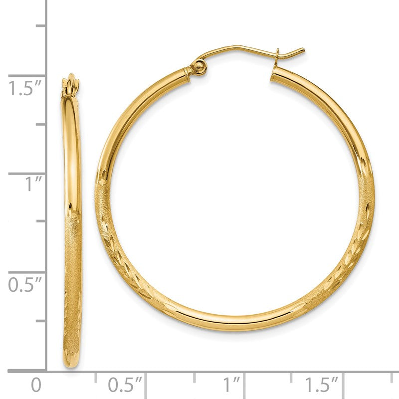 14k 2x35mm Satin Diamond-cut Round Tube Hoop Earrings TC207