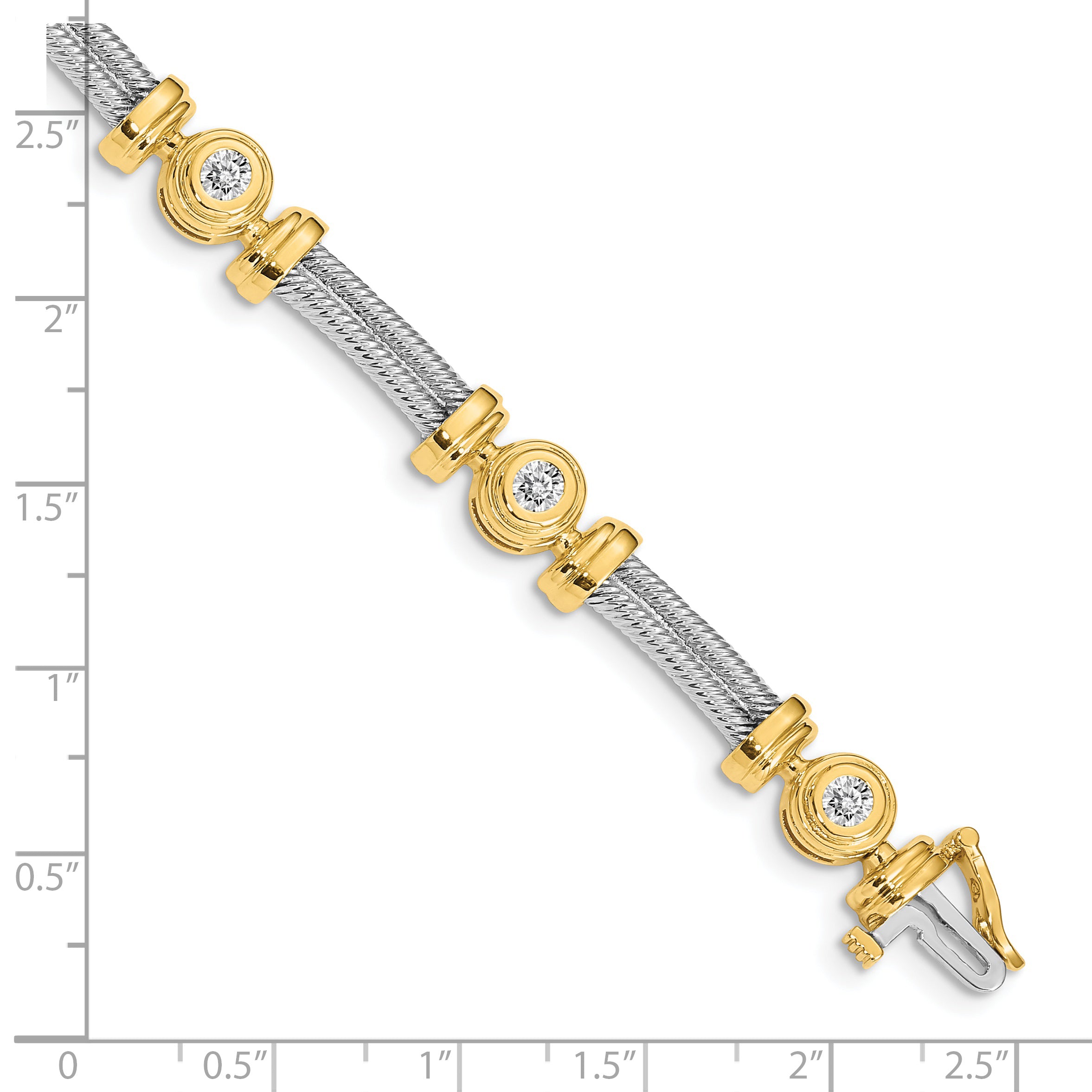 14k Two-tone Complete 1.4 carat Round AA Diamond Bezel and Twisted Bar 7 inch Bracelet X2015AA