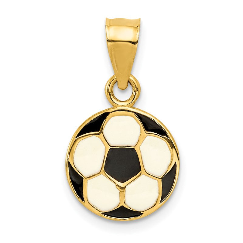 14k Black and White Enameled Flat Soccer Ball Pendant K2088