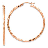 14k Rose Gold 2x40mm Polished Lightweight Diamond-cut Tube Hoop Earrings TF819