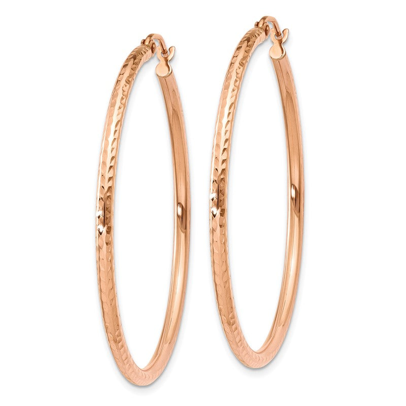 14k Rose Gold 2x40mm Polished Lightweight Diamond-cut Tube Hoop Earrings TF819