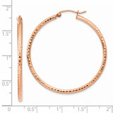 14k Rose Gold 2x40mm Polished Lightweight Diamond-cut Tube Hoop Earrings TF819