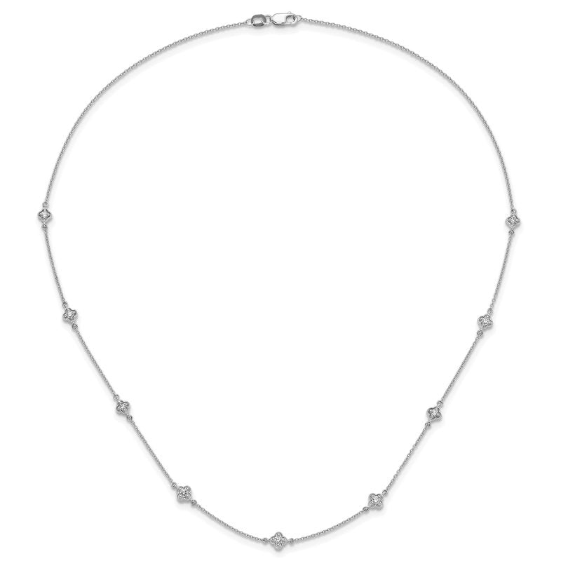 14k White Gold Complete 1/2 carat Diamond Quatrefoil Design 9-Station 18 inch Necklace PM3753