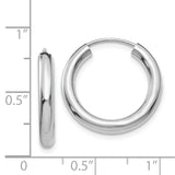 14k White Gold 3.00x20mm Polished Endless Tube Hoop Earrings TF806